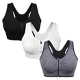 thumbnail image 1 of 3 Pack Women's Zip Front Sports Bra Wireless Padded Push Up Sports Top Fitness Gym Yoga Workout Bra Sports Bra, 1 of 7