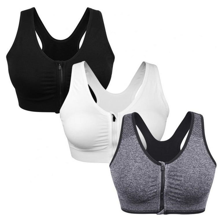 3Pack Women's Zip Front Closure Sports Bra - Seamless Wirefree Padded  Racerback Workout Gym Yoga Bras 