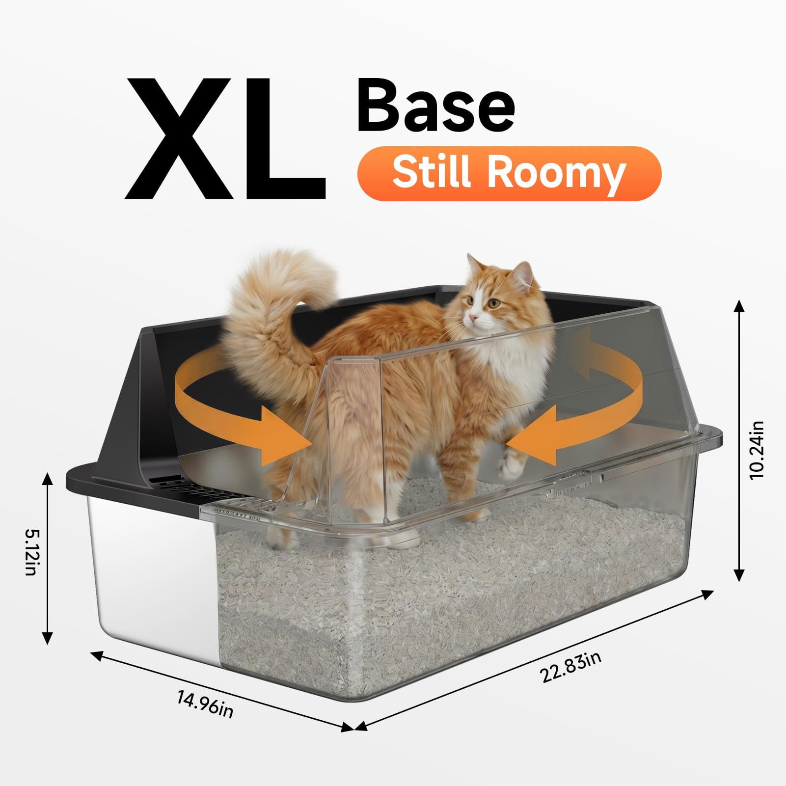 Stainless Steel Litter Box With High Sides Lid  Xl Sided Cat Pan Open Top Extra Large Metal Non-stick Leakproof Scoop Included Black