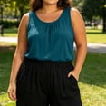 thumbnail image 4 of cocolona Summer Plus Size Tank Tops for Women Crew Neck Sleeveless Oversized Shirts Lightweight Loose Basic Solid Color Blouses, 4 of 6