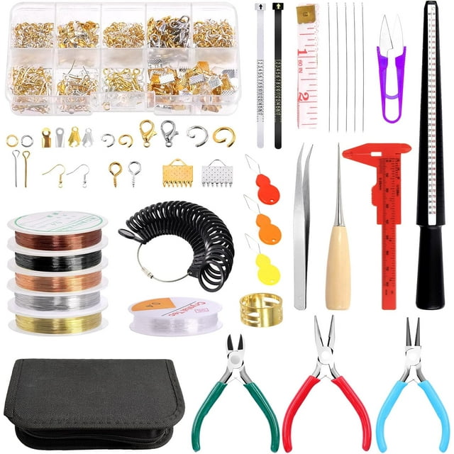 Baomifa-94 7pcss Outil de Fabrication de Bijoux avec Kit de Finitions de Bijoux Comprend Fils de Perles, Mini Pinces à Bijoux, Embouts de Cordon, Fermoirs à Homard, Crochets de Boucles d'Oreilles, Anneaux de Saut, Vis à Il pour Adultes et Débutants