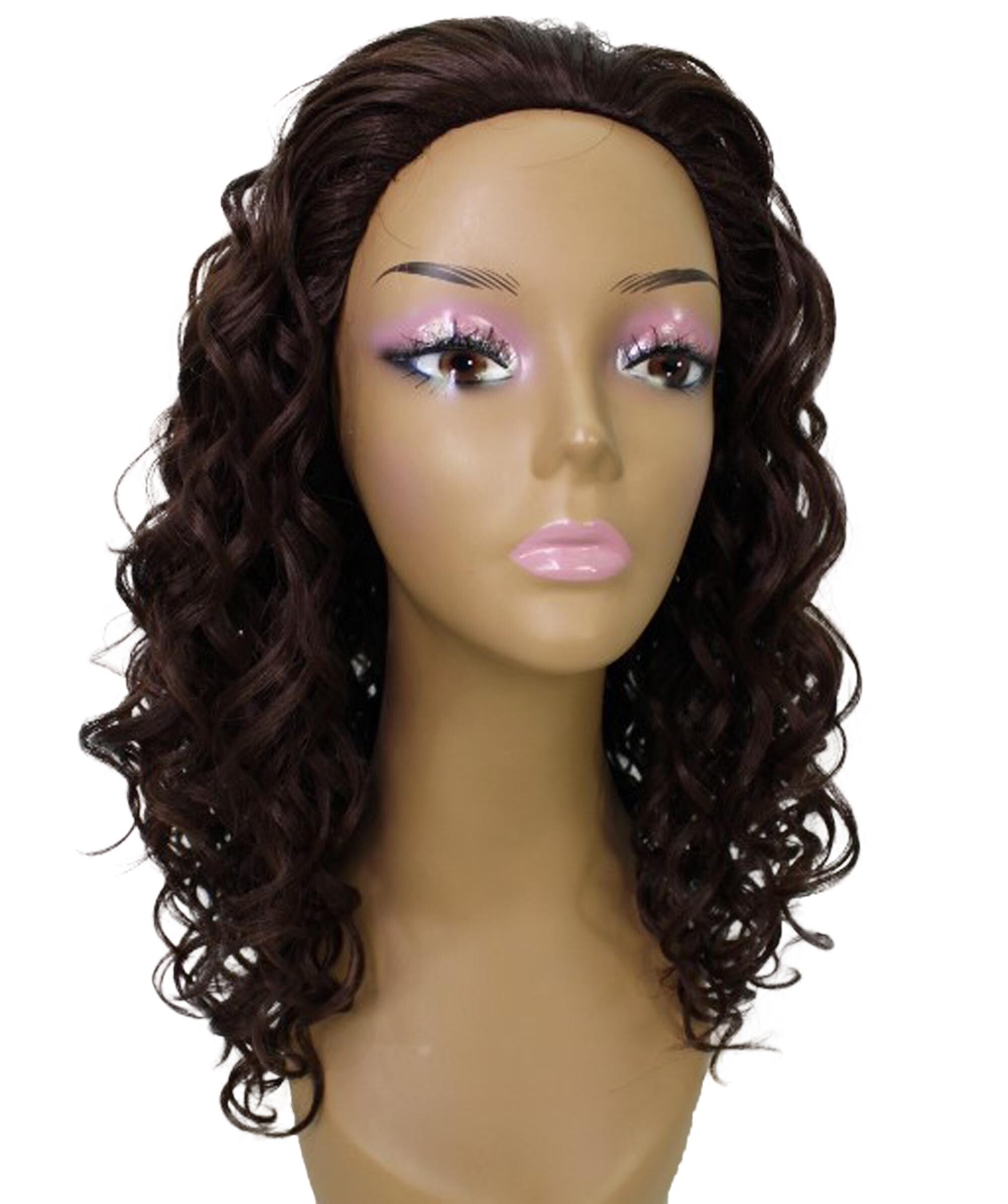 LUXLUXE Edwina Curly Layered 17 in Long Half Wig Mix Human Hair and Synthetic Fibers, Multiple Shades of Natural & Blended Colors