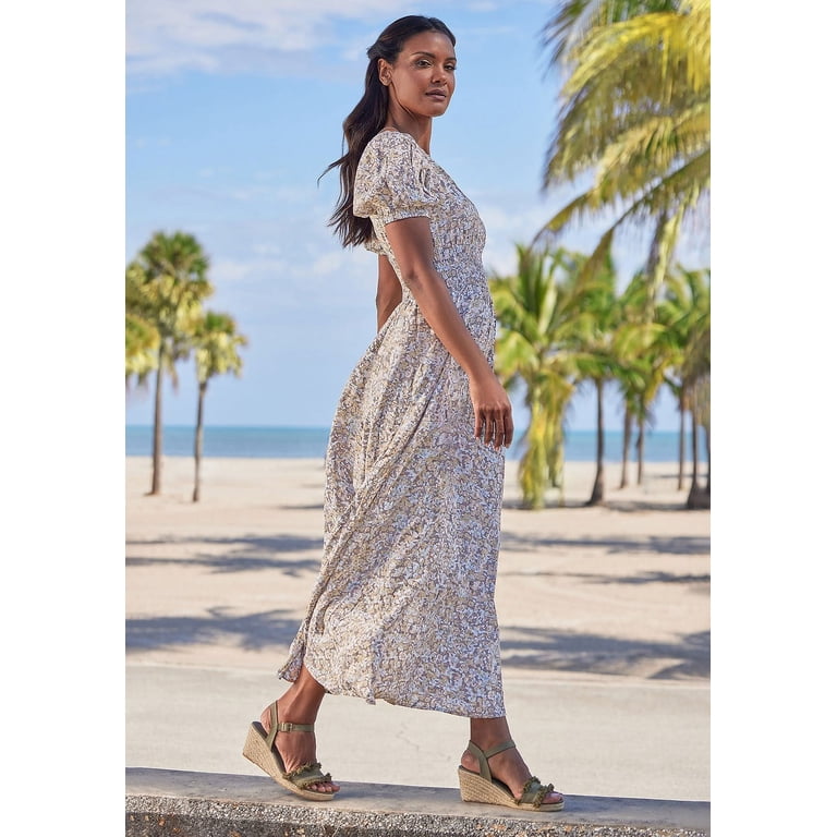 LASCANA Women's Floral Print Maxi Dress - Grey Multi