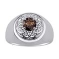 thumbnail image 1 of RYLOS Men's Rings Sterling Silver Designer Gypsy 7MM Round Gemstone & Diamond Ring Smoky Quartz June Birthstone Size 11, 1 of 6