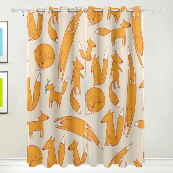 POPCreation Fox Pattern Window Curtain Blackout Curtains Darkening Thermal Blind Curtain for Bedroom Living Room,2 Panel (52Wx84L Inches)
