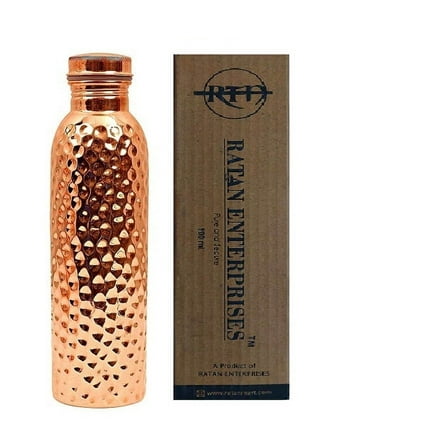 RATAN ENTERPRISES Pure Copper Hammerd Water Bottle with Lid 750ML