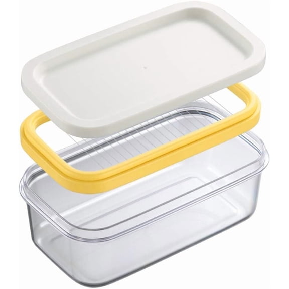 Butter Dish and Slicer, Plastic Butter Cutter and Keeper Storage Holder Case with Lid for Countertop or Fridge （boxed）