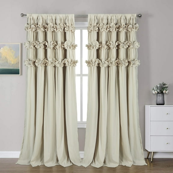 EvJk Camel Blackout Window Curtain 54" x 84", 2 Panels Curtains with Handmade Ruffles