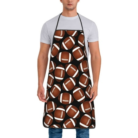 

Junzan Brown Football On Black Print Kitchen Cooking Aprons Chef Apron for Men and Women Professional for Cooking Bib Aprons for Kitchen/Crafting/BBQ/Drawing