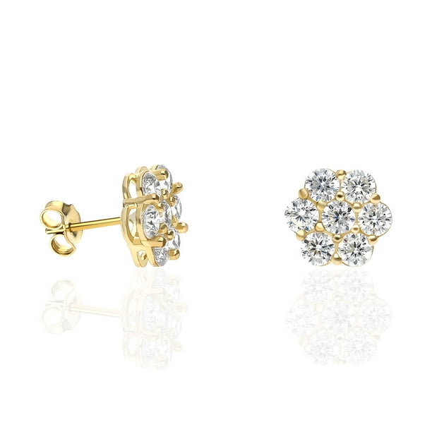 Wjd Exclusives 10K Yellow Gold Created Round Diamond Flower Cluster