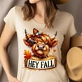 thumbnail image 4 of Hey Fall Highland Cow Shirt | Cute Plaid Bow Autumn Tee | Fall Farm Graphic T-Shirt, White, Size S, 4 of 6