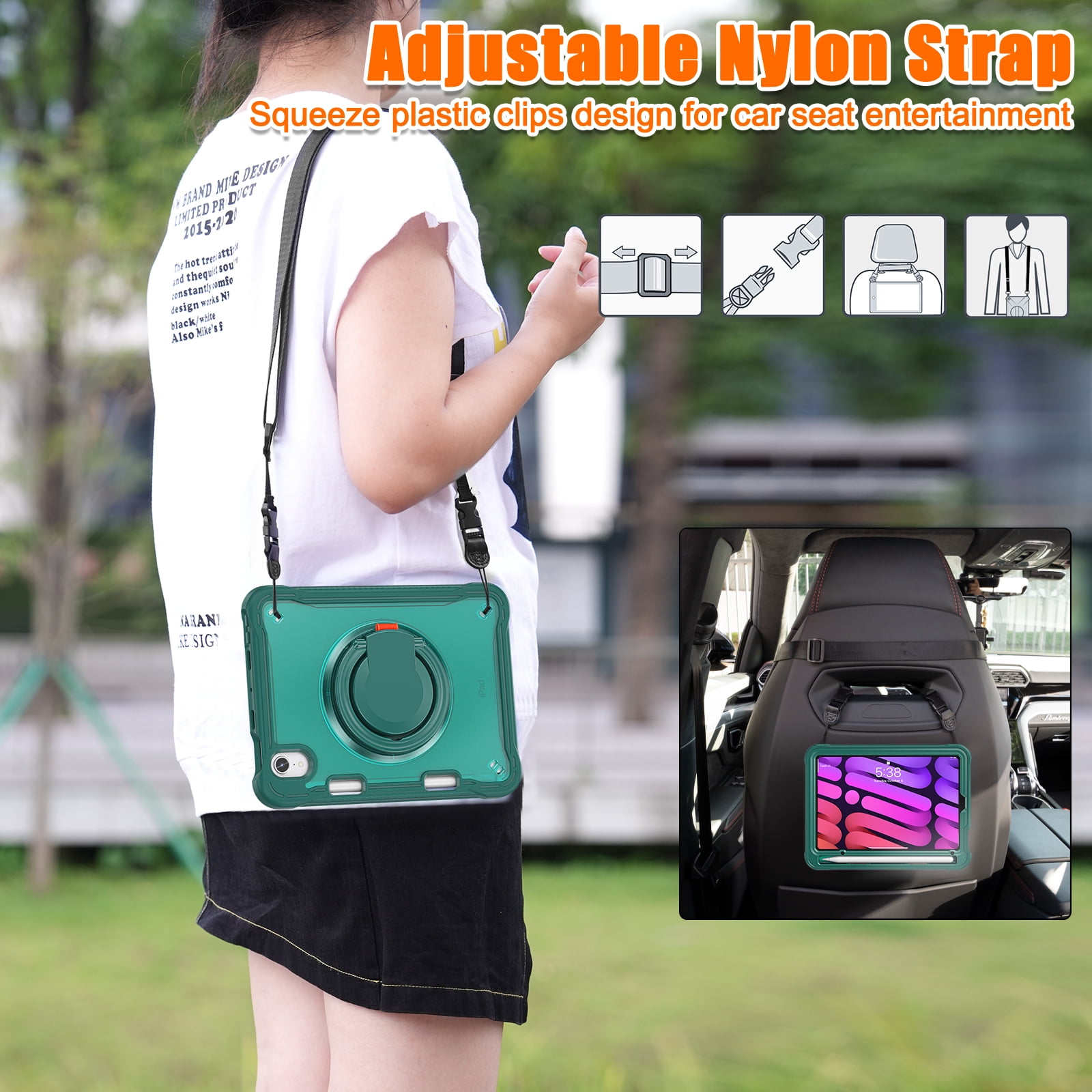 Dteck Case for iPad mini (A17 Pro) 8.3 inch 2024 / iPad mini 6th Generation,Military Grade Shockproof TPU Protective Cover for Kids with Stand -Grip Handle - Shoulder Strap - Pencil Holder,Darkgreen