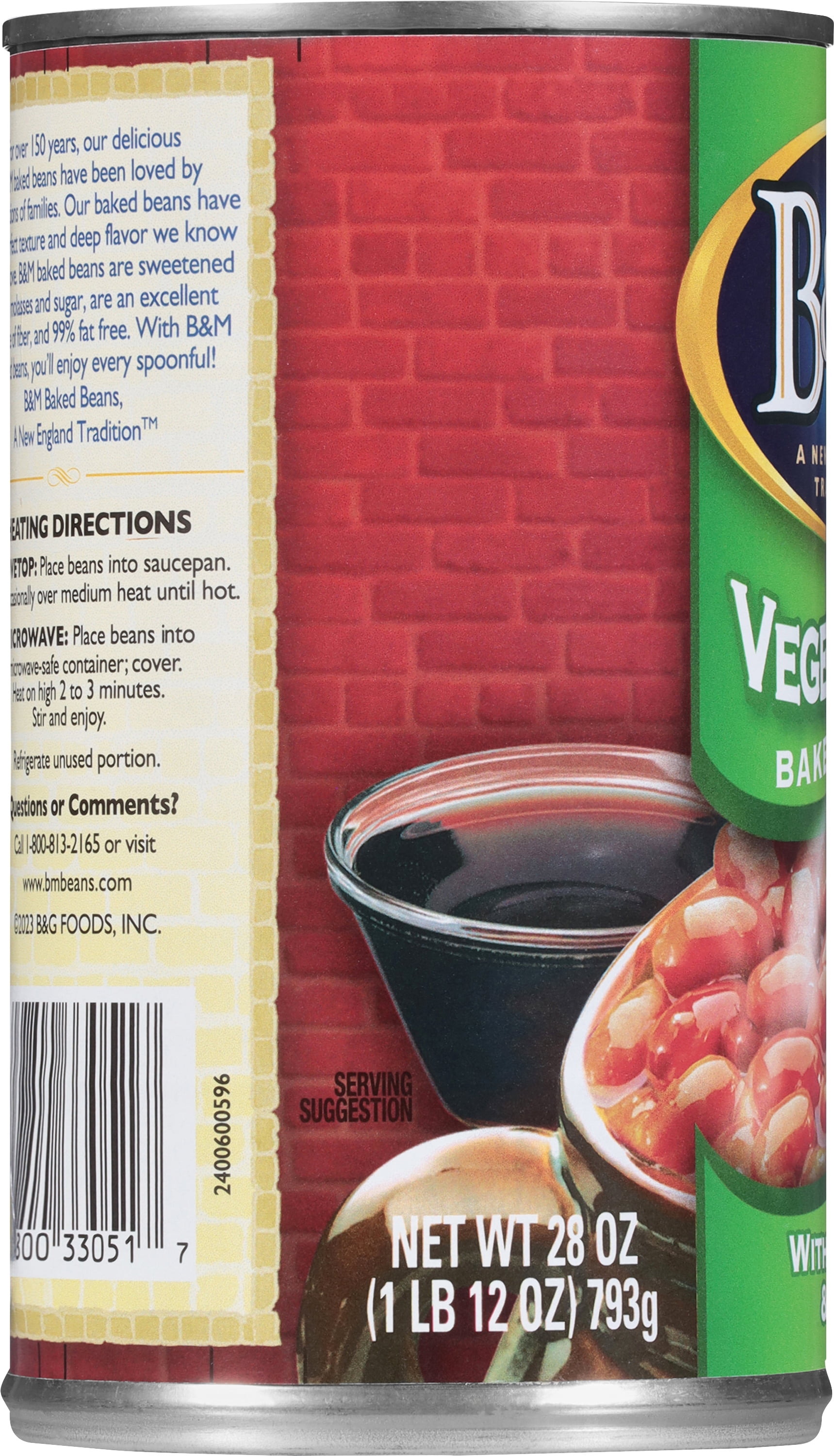 (6 pack) B&M Vegetarian Baked Beans, Vegetarian, Shelf-Stable, 28 oz Can