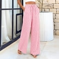 thumbnail image 6 of Yungyresw Gingham Pants Women Elastic Drawstring Waist Lightweight Casual Pants Straight Wide Leg Plaid Lounge Trousers Pink L, 6 of 7
