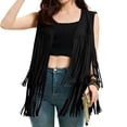 thumbnail image 2 of Stichou Womens Tassels Fringe Top 60s 70s Hippie Tassels Vest Western Faux Suede Leather Jacket Cowgirl Party Clothes Black S, 2 of 4