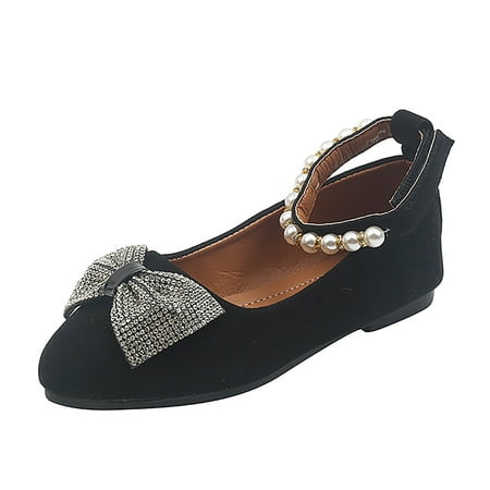 

Wiueurtly Girls Casual Shoes Shallow Mouth Slip On Pointed Pearl Princess Boat Shoes Kids Children Bowknot Leather Shoes Baby Girls Sandal