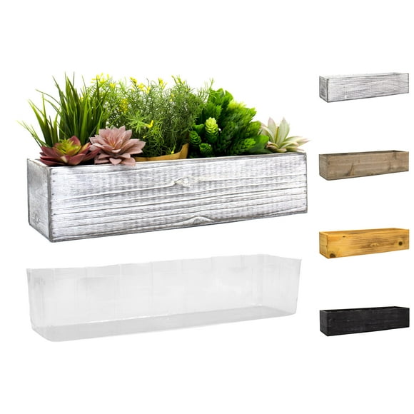 CYS EXCEL White Wooden Planter Box (17"x5" H:4") with Removable Plastic Liner Multiple Colors Rustic Rectangle Indoor Decorative Box