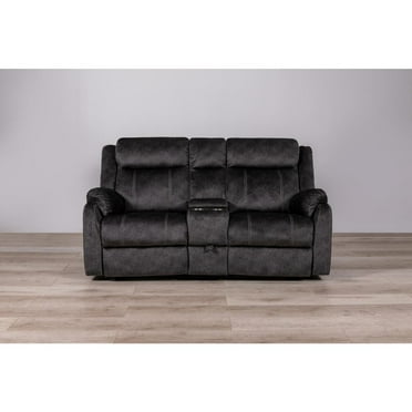 Global Furniture USA Domino Fabric Gray Reclining Loveseat w/ Console and Drawer