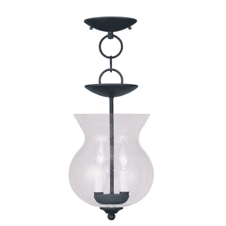 - Pendants 2 Light With Black Hand Blown Clear Seeded Glass Candelabra 8 inches 120 Watts - World of Crystal