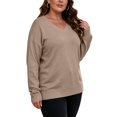thumbnail image 5 of Womens Knit Plus Size Sweaters Long Sleeve Warm Casual Loose Fit V-Neck Fall Winter Pullover Sweaters Khaki 3XL, 5 of 8