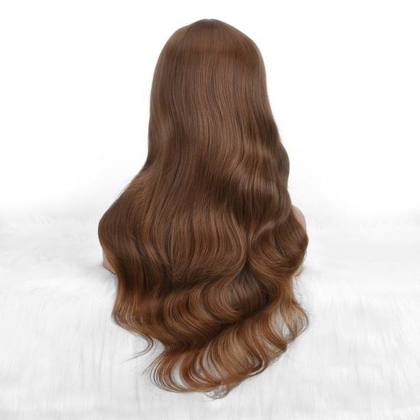 Xihbxyly Peluca de Cabello Ondulado y Rizado, Flequillo Natural con Raya Al Medio, Cabello Sintético Largo, Ideal para Fiestas de Disfraces, Carnavales y Mascaradas, Tamaño Ajustable, Fácil de Peinar
