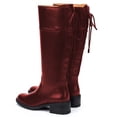 thumbnail image 4 of FSJ Women Lace Up Back Knee High Fashion Boots Round Toe Side Zipper Low Chunky Heels Tie Riding Booties Shoes Size 8 Red, 4 of 4