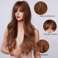 thumbnail image 3 of 24 Inch Long Honey Brown Ombre Wig with Bangs for Women Synthetic Wigs  Wave Heat Resistant Hair Wigs for Daily Party  Use, 3 of 6