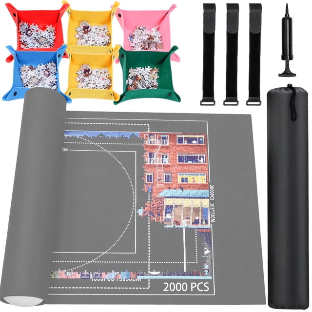 Alfombrilla enrollable para rompecabezas, 2000, 1500 1000 piezas, color gris Loweo