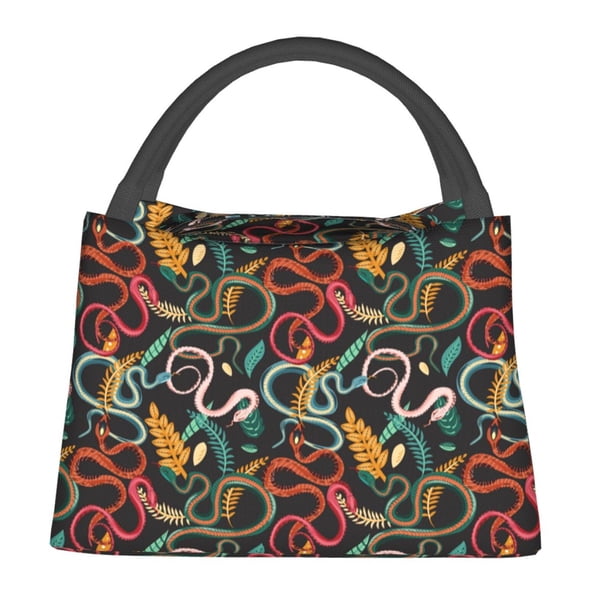 Fotbe Snake And Flower Bolsa Térmica Portátil con Estampado, Bolsa de Entrega de Alimentos Aislada, Bolsa Reutilizable de Gran Capacidad para Comidas y Supermercado