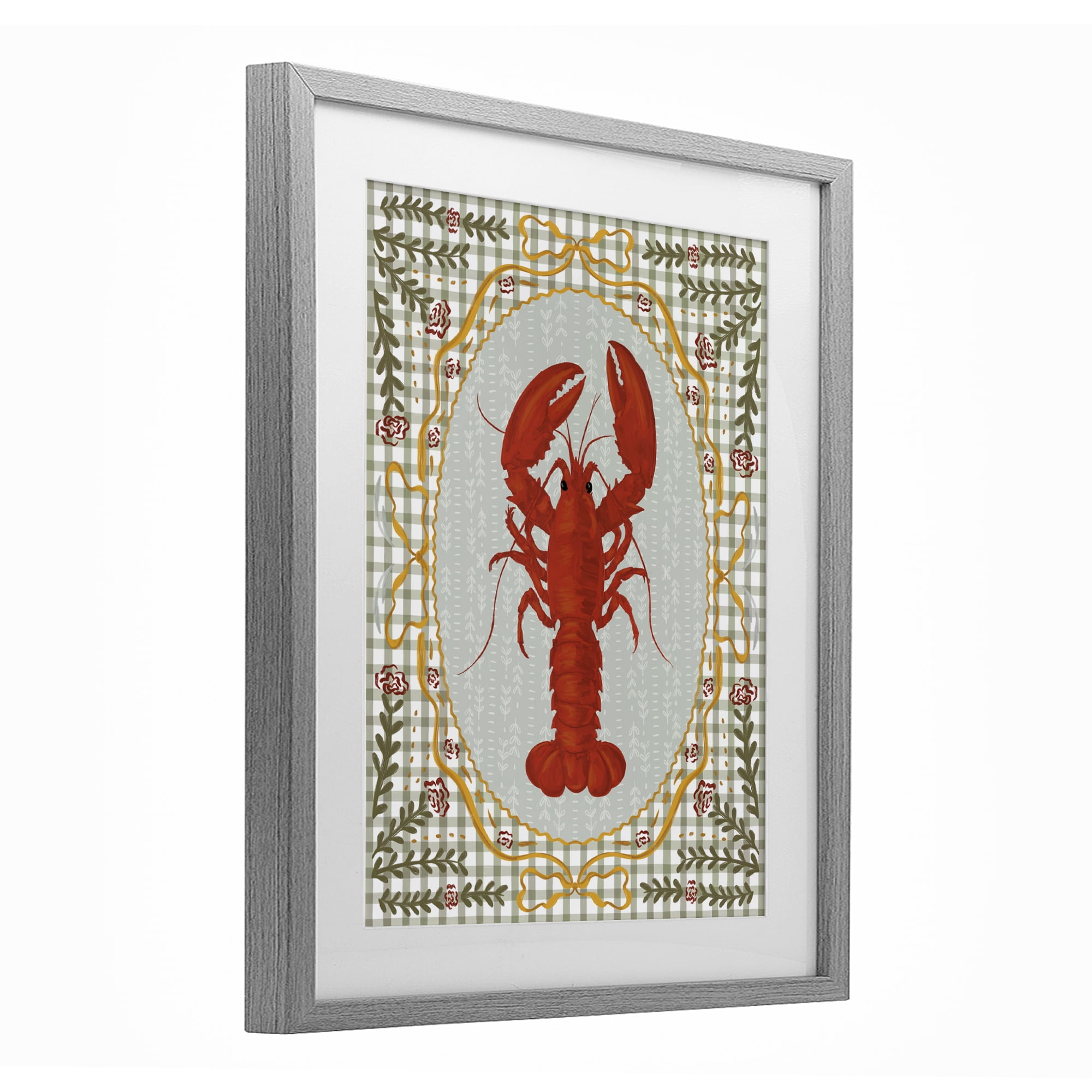 Stupell Industries Lobster with Gingham Kitchen Charm Gray Framed Print Under Glass, design by Vero Illustrates