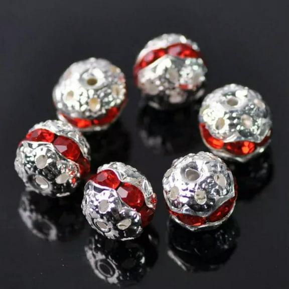 U8MO 20pcs 8mm Round Silver Plated Crystal Rhinestones Hollow Metal Loose Beads-5#