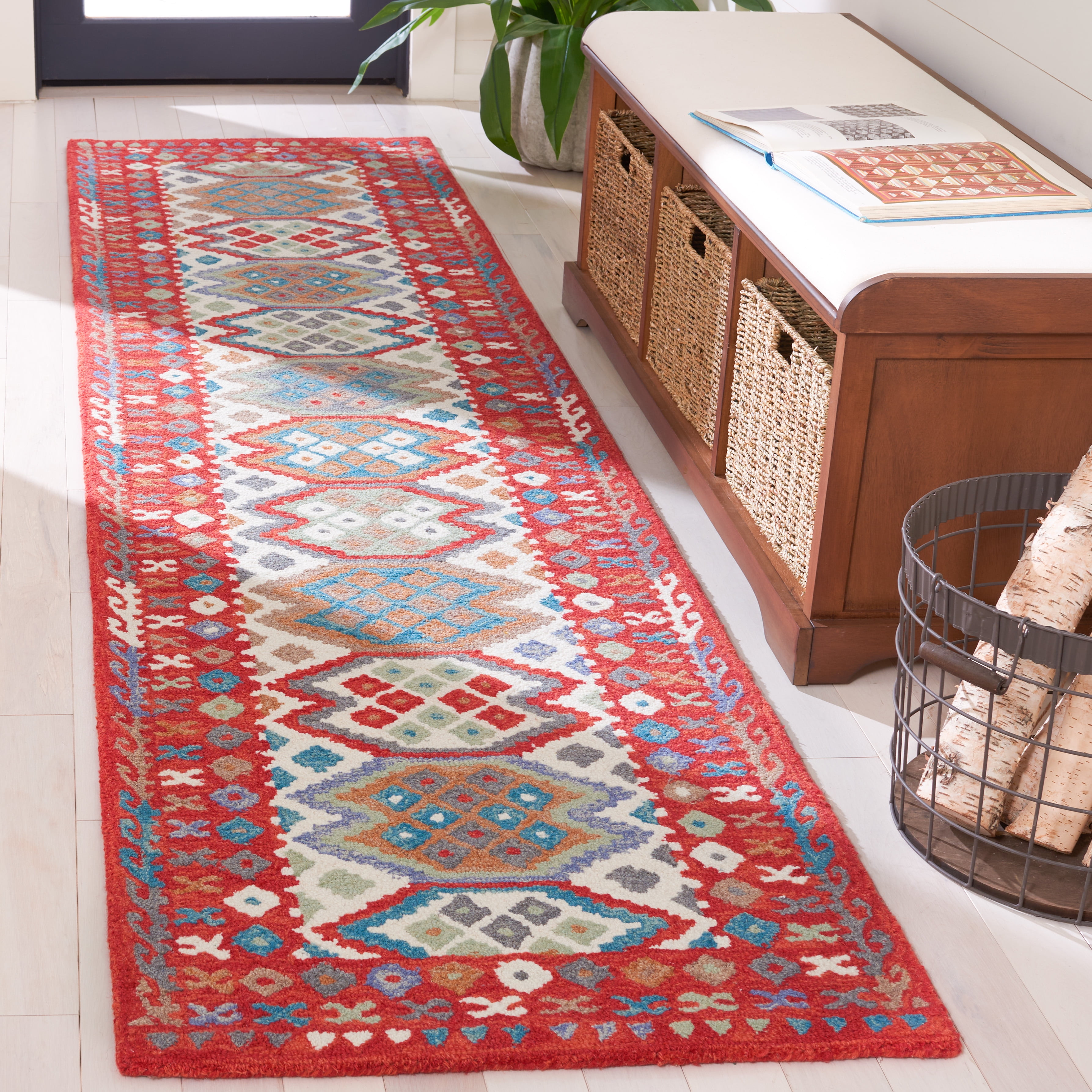 SAFAVIEH Aspen Jenae Geometric Runner Rug, Red/Ivory, 2'3" x 9'
