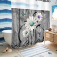 thumbnail image 5 of No Hook Shower Curtain with Built-in Rings - Rustic Daisy Washable Waterproof Fabric Bathroom Curtains for Hotel,Rentals, 72 X 72 Inch Long , Teal Flowers Grey Wood Textured, 5 of 9