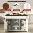 thumbnail image 6 of Harper & Bright Designs Fluted Kitchen Island with Drop Leaf and Power Outlet, Kitchen Storage Cart with Doors and Drawers, Rolling Island Table with Adjustable Shelves, White, 6 of 20