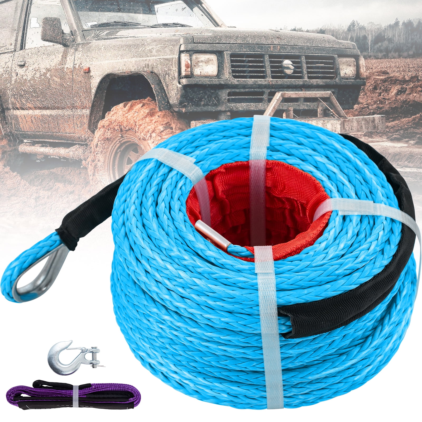 BENTISM Synthetic Winch Rope Winch Line Cable 3/8in, 100ft, 18740lbs