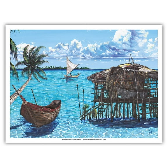 Caribbean Dreams - Paradise Ocean View - From an Original Color Painting by Scott Westmoreland - Master Art Print (Unframed) 9in x 12in