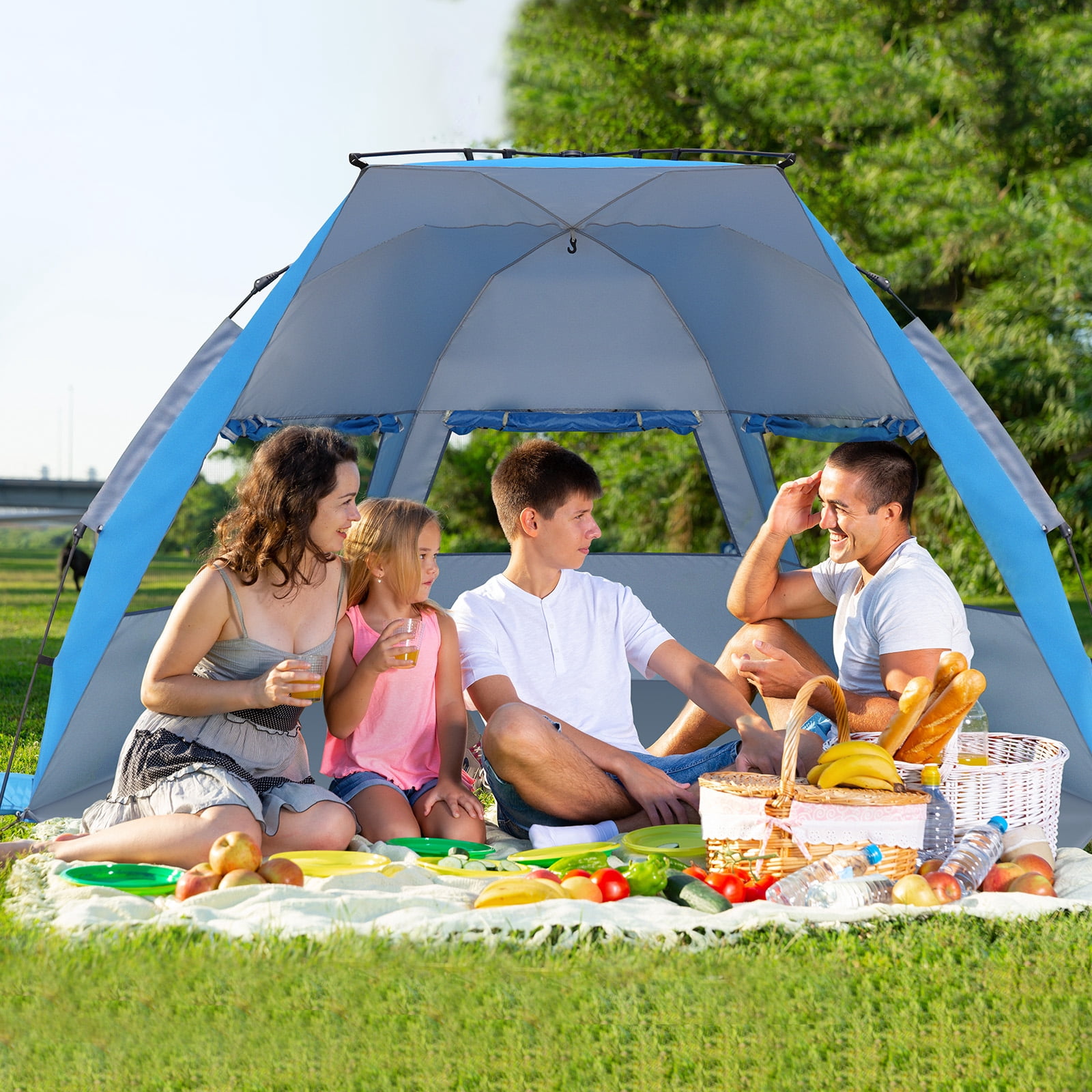 SUNOYAR Beach Tent Sun Shelter, Pop up Beach Tent for 4-6 Person with UPF 50+UV Protection, Portable Beach Shade Canopy for Camping, Picnics and Outdoor