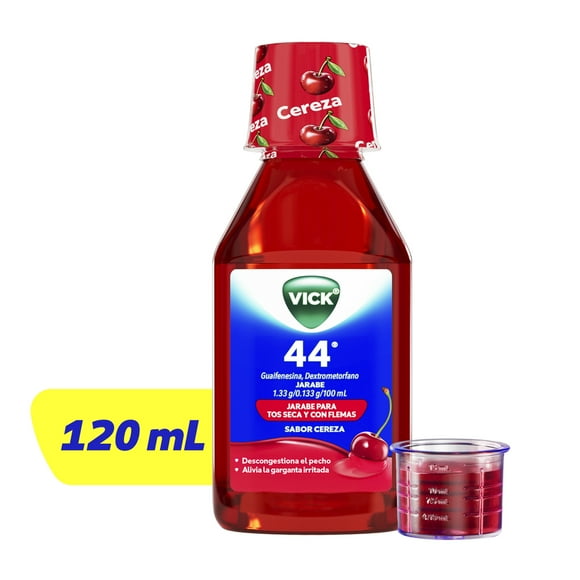 Jarabe 44 Vick con Guaifenesina y Dextrometorfano para Todo Tipo de Tos con 120 ml