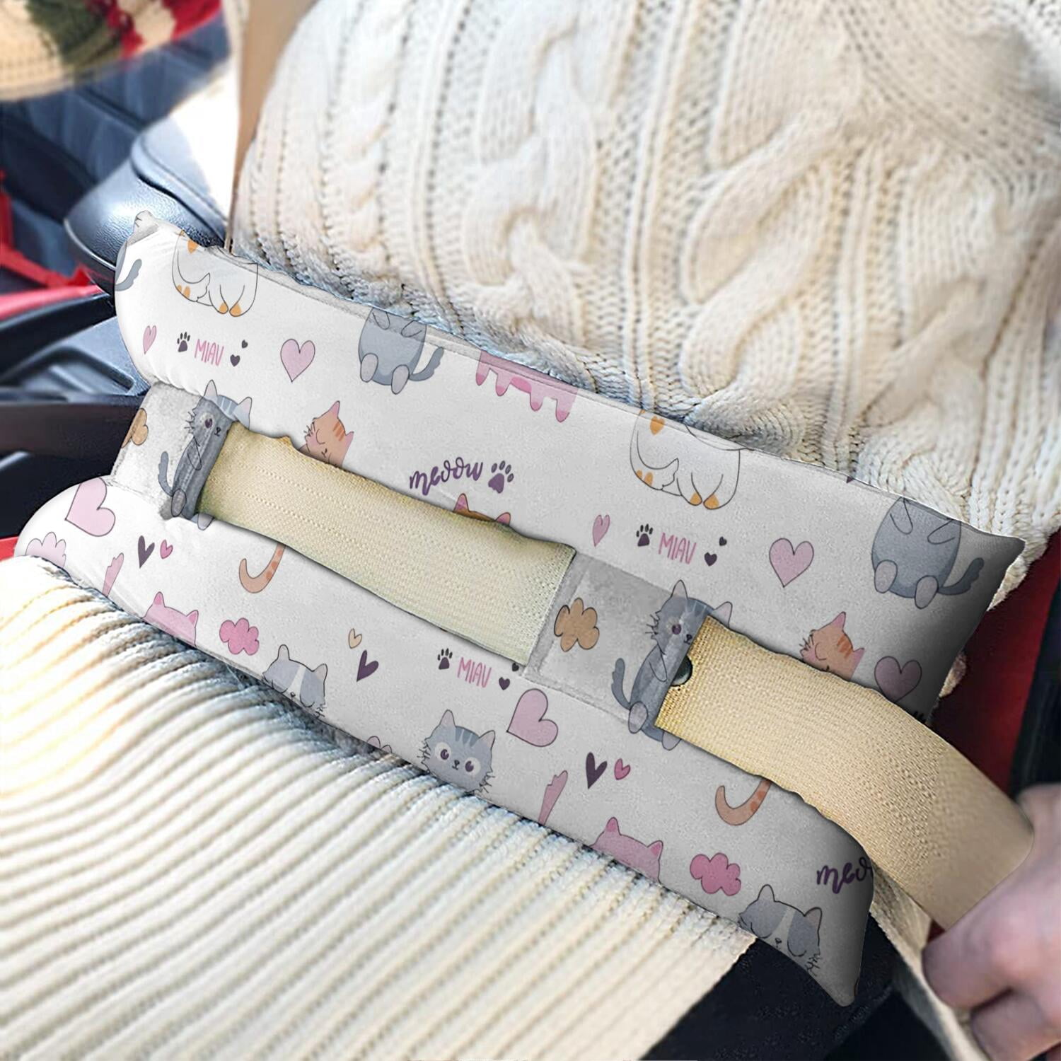 Boho Cat Aesthetic Seatbelt Cushion - Mastectomy Post-Surgery Comfort Pillow - Heart Surgery Recovery Pad with Aesthetic Cat Pattern