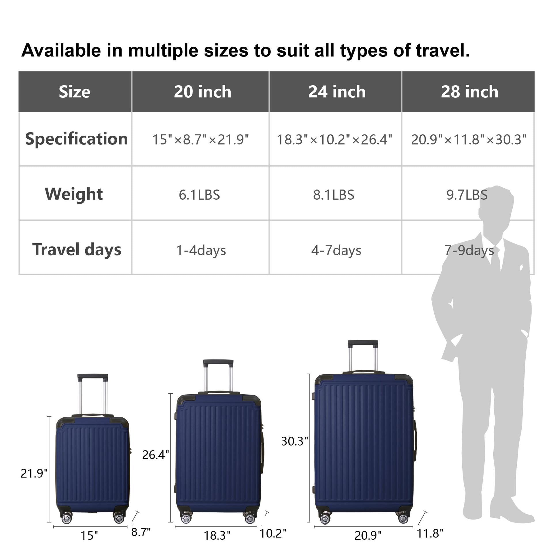 3pc Hardshell Luggage Set with TSA Lock, Lightweight ABS Spinner Suitcase 20" 24" 28"