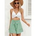 thumbnail image 5 of Chiclily Women's Wide Leg Shorts High Waist Adjustable Belted Loose Summer Lounge Shorts with Pockets, US Size Large, Leaves Green, 5 of 7