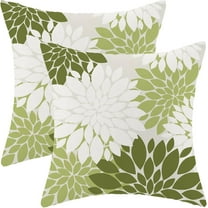 Sage Green White Summer Outdoor Pillow Covers 18x18 Inch Set of 2 Olive Green Dahlia Floral Decor Throw Pillows Modern Geometry Flower Decorative Cushion Cases for Sofa Couch Bed Decorations