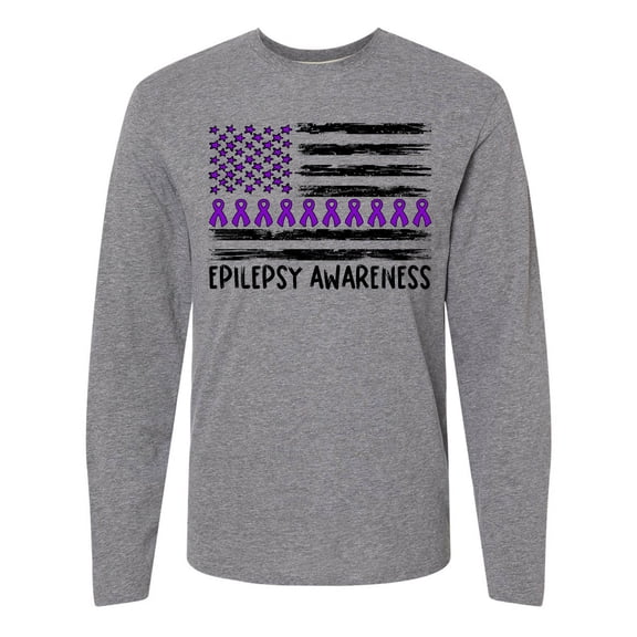 Inktastic Epilepsy Awareness Purple Ribbons and Flag Long Sleeve T-Shirt