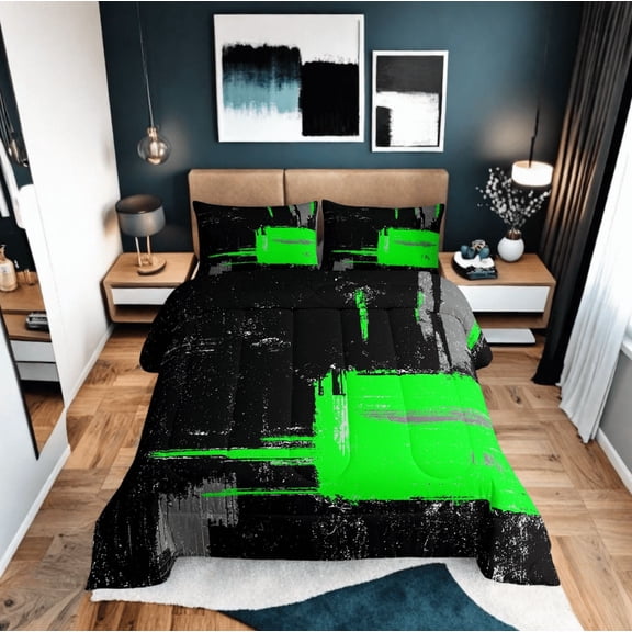 Erosebridal Lime Green Minimalism Comforter Sets Twin Size, Chic Abstract Ombre Comforters & Duvets, Mid Century, Breathable 2pcs