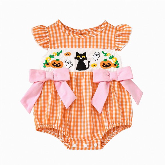 My First Halloween Outfit Baby Girl Ghost Pumpkin Romper Newborn Infant Girl Flying Sleeve Onesie Bodysuit Clothes