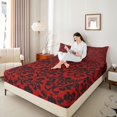 thumbnail image 3 of Homewish Vintage Damask Skull Bed Sheets for Kids, Crimson Black Gothic Baroque Spooky Full Size Sheets, 4-Piece, 1 Flat Sheet, 1 Fitted Sheet and 2 Pillowcases, 3 of 5