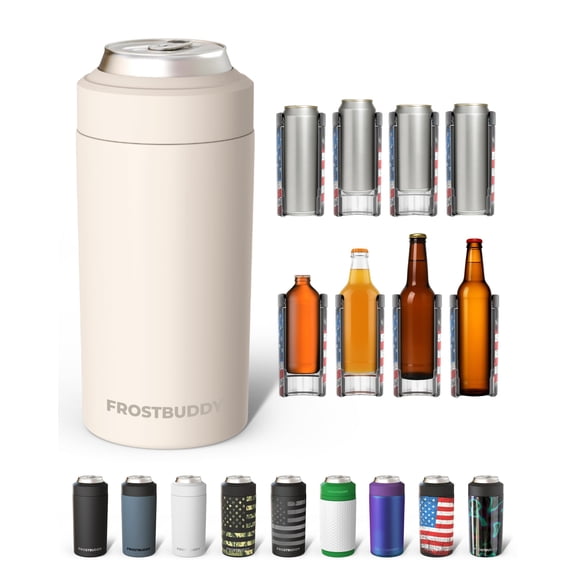Frost Buddy Universal Can Cooler - Fits all - Stainless Steel Can Cooler for 12 oz & 16 oz Regular or Slim Cans & Bottles - Stainless Steel (Buttercream)