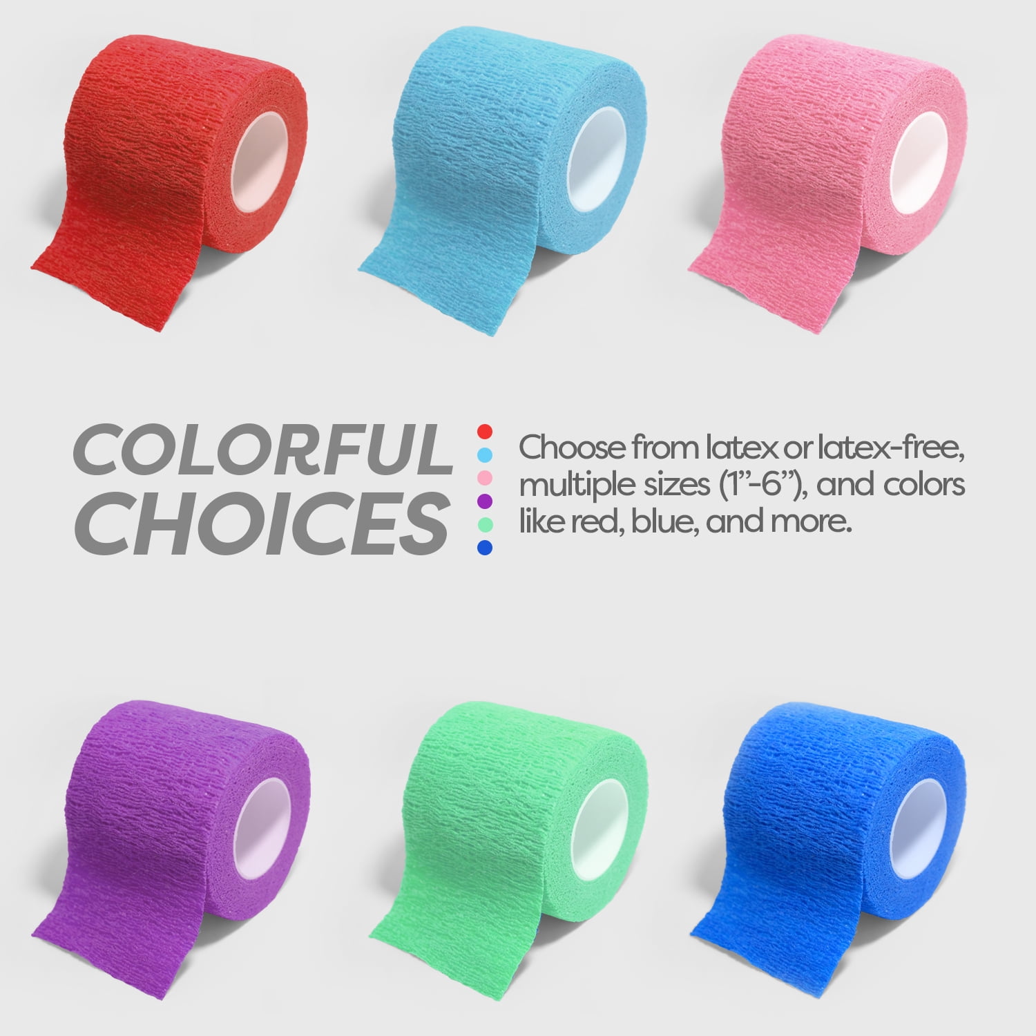 Dynarex Sensi-Wrap Self-Adhesive Bandages, 24-Pack, 3" x 5 yards, Assorted Colors, Latex-Free, Colored Elastic Cohesive Athletic Tape, Tattoo Grip & Vet Wrap