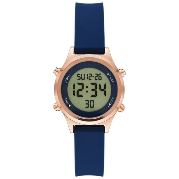 Time and Tru Women's Digital Wristwatch: Rose Gold Tone Round Case, Navy Blue Soft Silicone Band (FMDOTT085)