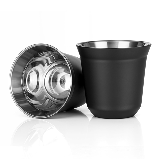 Ensemble de Tasses à Espresso en Acier Inoxydable 80ml - 2 Tasses à Démitasse à Double Paroi en Acier Inoxydable 304 2.7oz, Noir